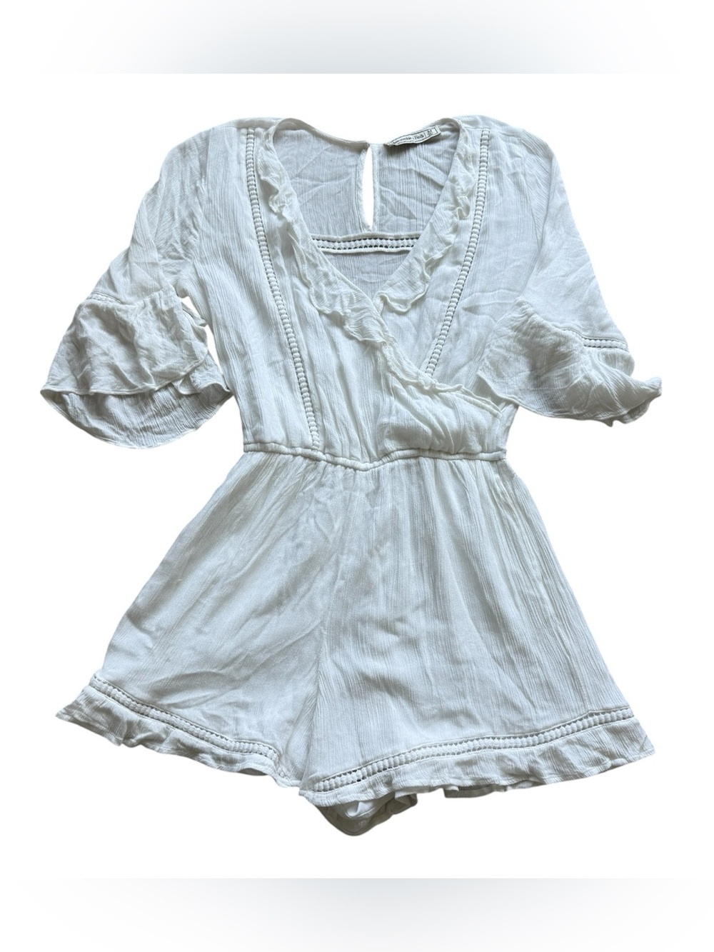 Abercrombie & Fitch White Ruffle Crochet Trim Bell Sleeve Romper M Feminine